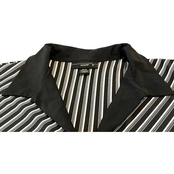 VENEZIA V-NECKLINE BLOUSE, WOMENS, 26/28, BLACK & WHITE V-STRIPED, PLUNGING - Picture 4 of 9